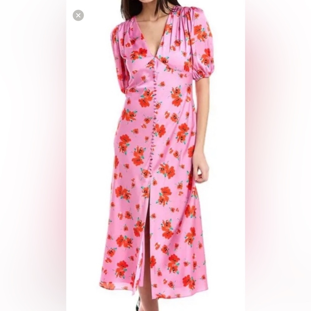 Alexia Admor pink sz 12 dress with red flowers and button accents